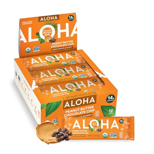 ALOHA Organic Plant Based Protein Bars |Peanut Butter Chocolate Chip | 1.98 Oz (Pack of 12) | Vegan, Low Sugar, Gluten F