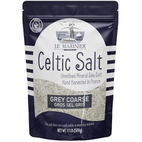 Le Marinier Celtic Salt Organic Grey Coarse, 1.1lb - 18oz. Mineral Rich 100% Natural and Unrefined French Sea Salt Organ