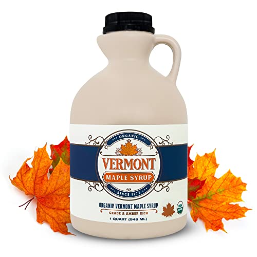 Vermont Maple Syrup - 32 oz Grade A, Amber Rich Organic Maple Syrup - 100% Pure and Authentic Maple Syrup for Pancakes, 