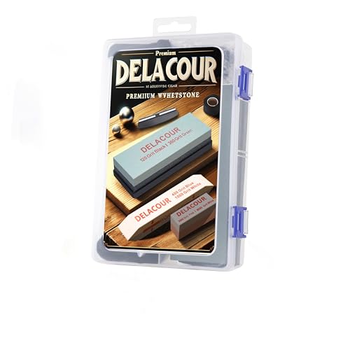 Delacour 7pcs sets Knife Sharpening Stone Kit, including 3pcs Dual Grit Whetstone White Corundum, Angle Guide,Self Adher