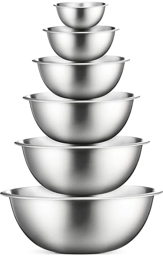 FineDine Stainless Steel Mixing Bowls Set, Dishwasher Safe, 6 Piece Metal Mixing Bowls For Kitchen, Nesting, Large, Smal