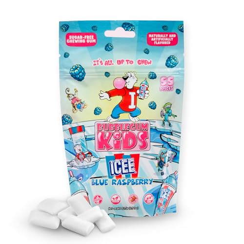 ICEE Blue Raspberry Sugar Free Gum by Bubblegum Kids | Sugarless Gum with Xylitol | Vegan, Peanut Free, Low Calorie Cand
