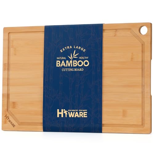 Hiware Extra Large 18" x 12" Bamboo Cutting Board for Kitchen, Heavy Duty Wood Cutting Board with Juice Groove, 100% Org
