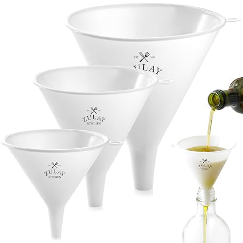 Zulay Kitchen 3-Piece Plastic Funnel Set - Large, Medium, and Small Kitchen Funnels Pouring Spout - for Filling Bottles 