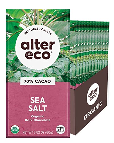 Alter Eco | Dark Chocolate Bars | Pure Dark Cocoa, Fair Trade, Organic, Non-GMO, Gluten Free (12-Pack Dark Sea Salt)