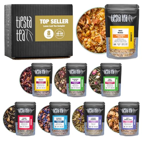 Tiesta Tea - Top 8 Favorites Sampler Set, Loose Leaf, Up to 80 Cups, High to No Caffeine, Hot & Iced, Tea Variety Pack w
