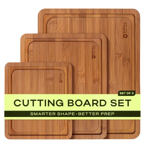 ROYAL CRAFT WOOD Wooden Cutting Boards for Kitchen Meal Prep & Serving - Bamboo Non Toxic Cutting Board Set with Deep Ju