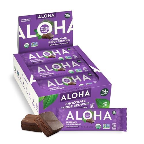 ALOHA Organic Plant-Based Protein Bars | Chocolate Fudge Brownie | Vegan, Gluten-Free, Paleo, Low-Carb, Non-GMO, Soy-Fre