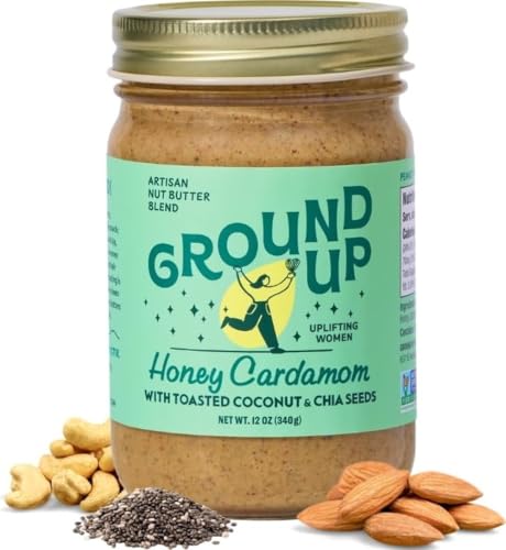 Ground Up Almond & Cashew Nut Butter - Honey Cardamom With Chia Seed - Peanut-Free, Dairy-Free, Gluten-Free, Vegan - 1 J