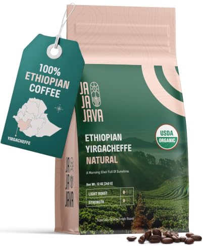 Organic Ethiopian Yirgacheffe Coffee Beans, Light Roast Whole Bean Coffee, Ja Ja JAVA Natural Process Single Origin, Spe