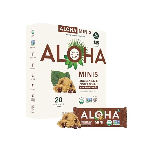 ALOHA Organic Plant Based Protein Bar MINIS |Chocolate Chip Cookie Dough| 20 Count, 24g Bars | Vegan, Low Sugar, Gluten 