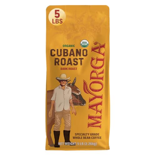 Mayorga Dark Roast Coffee 5lb bag Cubano Roast 100% Arabica Café Whole Coffee Beans - Smoothest Organic Coffee - Special