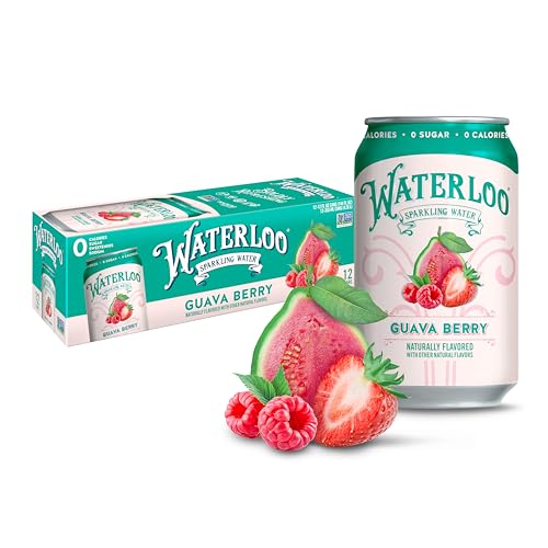 Waterloo Sparkling Water, Guava Berry Naturally Flavored, 12 Fl Oz Cans (Pack of 12) – Zero Calories and Zero Sugar or S
