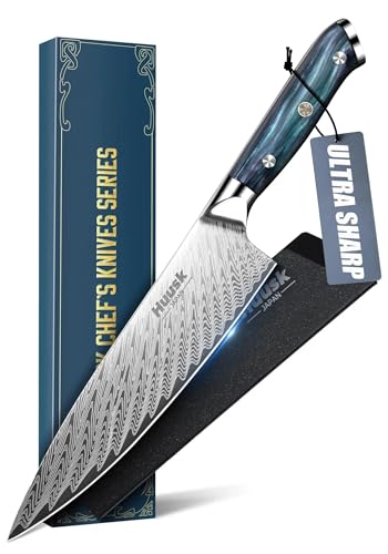 Huusk Japanese Chef Knife, 8" Stainless Kitchen Knife with Ergonomic Resin Handle & Sheath, Sharp Kitchen Knives Full Ta