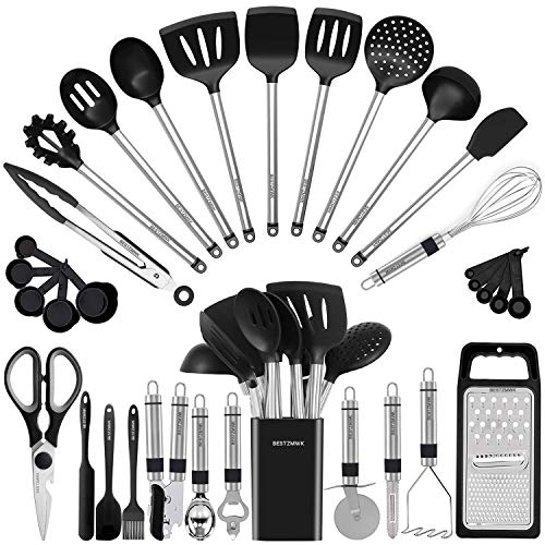 Kitchen Utensil Set-Silicone Cooking Utensils-33 Kitchen Gadgets & Spoons for Nonstick Cookware-Silicone and Stainless S