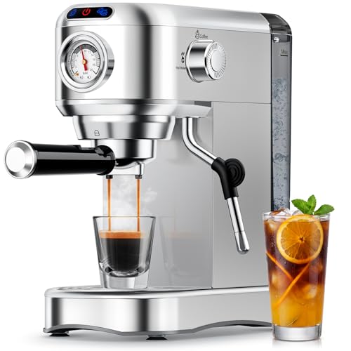 Espresso Machine 20 Bar, Compact Espresso Coffee Machine with Milk Frother, Stainless Steel Coffee Maker with 34oz Remov