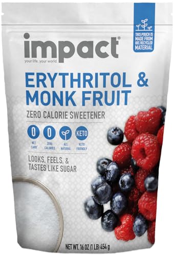 Impact White Monk Fruit & Erythritol Sweetener Blend - Gluten Free, Zero Calories, Net Carbs, Keto, Vegan, Non-GMO - 1 i