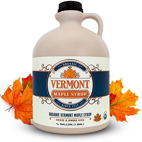 Vermont Maple Syrup - 64 oz Grade A, Amber Rich Organic Maple Syrup - 100% Pure and Authentic Maple Syrup for Pancakes, 