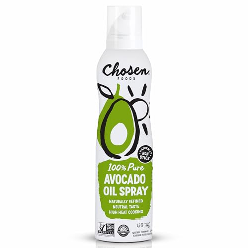 Chosen Foods 100% Pure Avocado Oil Spray 4.7 oz. (1 Pack), Non-GMO, 500°F Smoke Point, Propellant-Free, Air Pressure Onl
