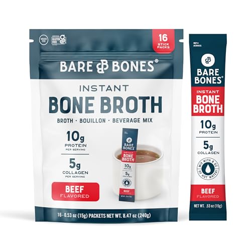 Bare Bones Beef Bone Broth Instant Powdered Mix Packets | 5g Collagen | 10g Protein | Keto & Paleo Friendly | No Artific