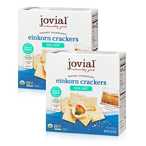 Jovial Organic Sourdough Einkorn Sea Salt Crackers - Sourdough Crackers for Cheese Platter, Made with Einkorn, USDA Orga