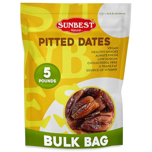Sunbest Natural Deglet Noor Dates, 5 lbs – Pitted & Whole – Bulk Dried Fruit Snack For Kids & Adults – Naturally Sweet F