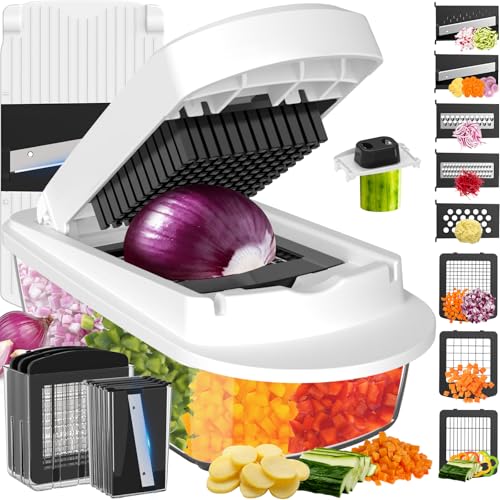 8 Blade All-in-1 Vegetable Chopper Mandoline Slicer with Container, White