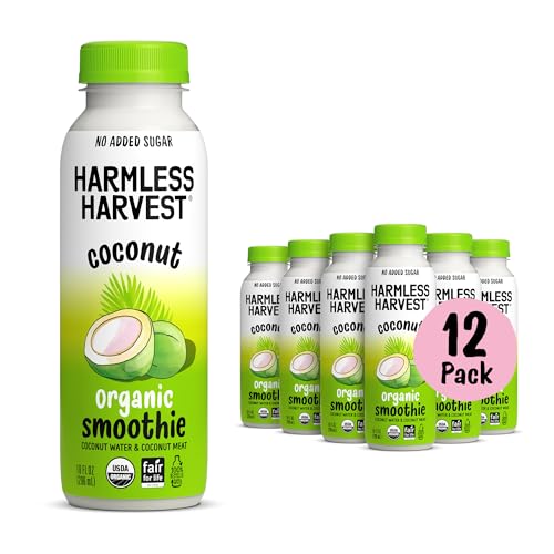 Harmless Harvest Organic Coconut Smoothie 10 Fl Oz, 12 Pack – Blend of Coconut Water & Coconut Meat, Natural Hydration w