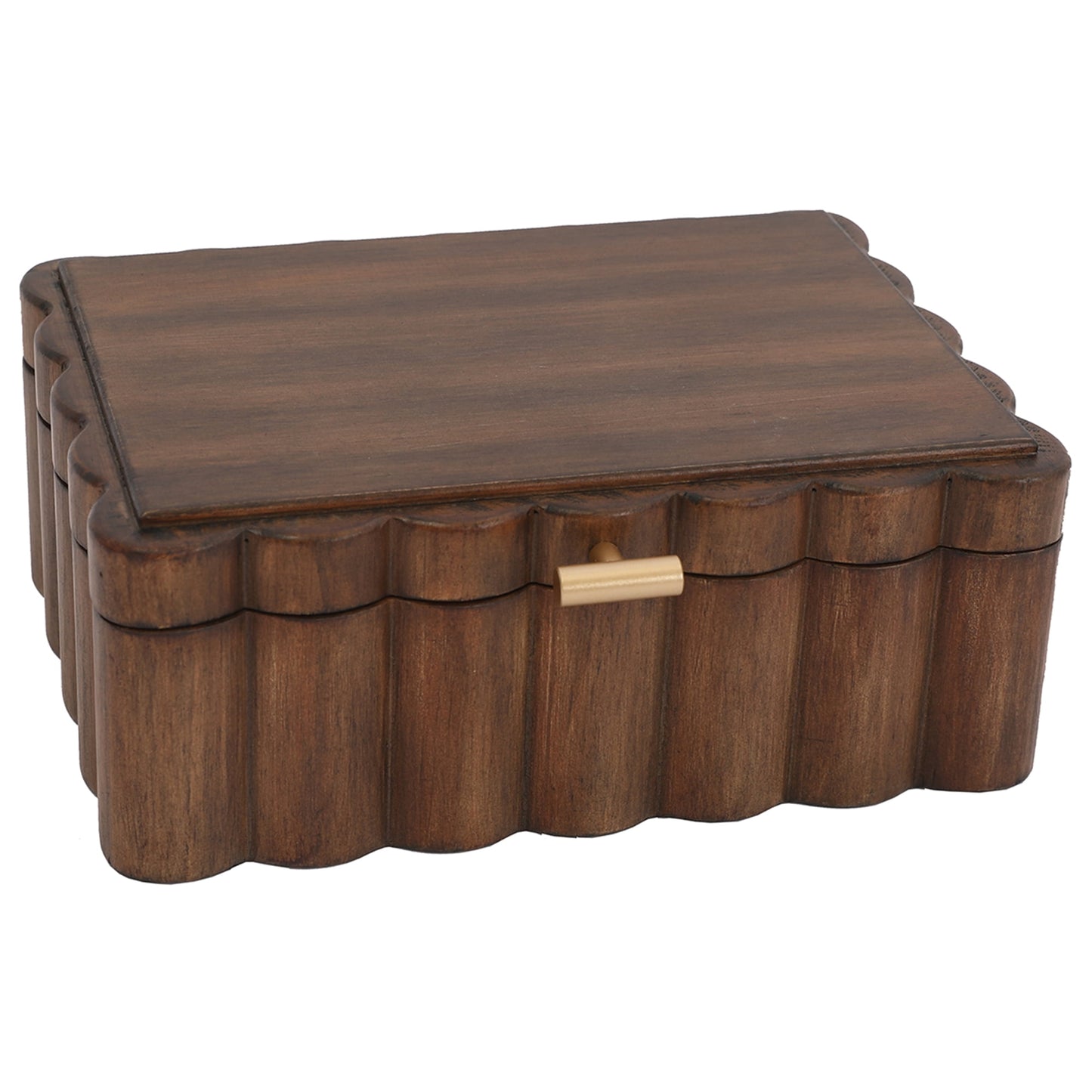 Better Homes & Gardens Scalloped Wooden Jewelry Box, Trinket Organizer with Lid, Decorative Storage for Rings, Earrings, Keepsakes, Nightstand or Dresser Display, Natural Wood Finish