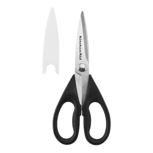 KitchenAid All Purpose Kitchen Shears with Protective Sheath Durable Stainless Steel Scissors, Dishwasher Safe, Soft Grip Comfort Handle, 8.72 Inch, Black