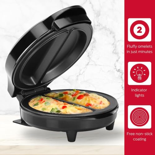 Holstein Housewares - Non-Stick Omelet & Frittata Maker, Stainless Steel - Makes 2 Individual Portions Quick & Easy (2 Section, Black)