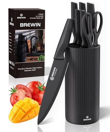 Knife Set, Brewin Kitchen Knife Set, Knives Set for Kitchen, Universal Knife Block, Utility Knife Block Set, Kitchen Essentials, New Home Essentials, Apartment Essentials, Dishwasher Safe