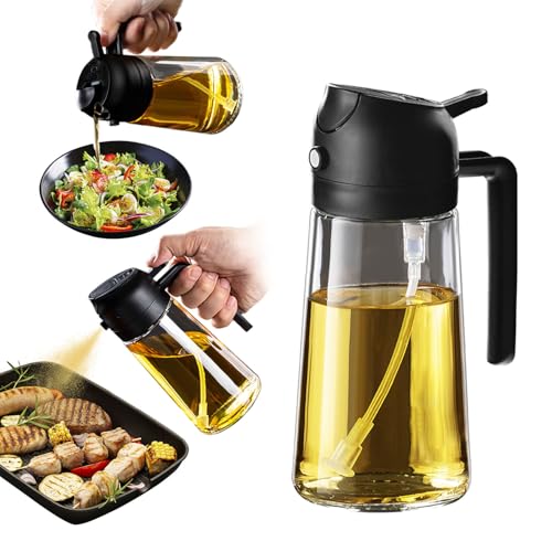 TrendPlain 16oz Olive Oil Dispenser Bottle for Kitchen - 2 in 1 Oil Dispenser and Oil Sprayer for Cooking, Air Fryer, Salad, 470ml Olive Oil Sprayer Black