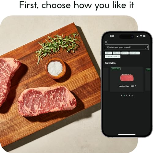 CHEF iQ Sense Smart Wireless Meat Thermometer with Ultra-Thin Probe, Unlimited Range Bluetooth Meat Thermometer, Digital Food Thermometer for Remote Monitoring of BBQ Grill, Oven, Smoker, Air Fryer