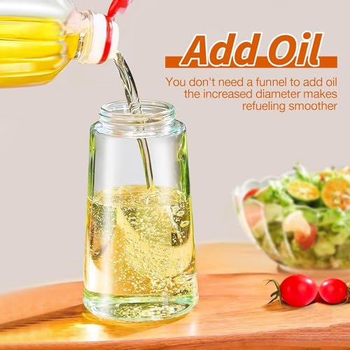 2 in 1 Olive Oil Dispenser Bottle for Kitchen,Oil Sprayer for Cooking, 1.56oz/470ml Premium Glass Oil Bottle, Food-grade Oil Mister for Air Fryer, Salad, Frying, BBQ (White)