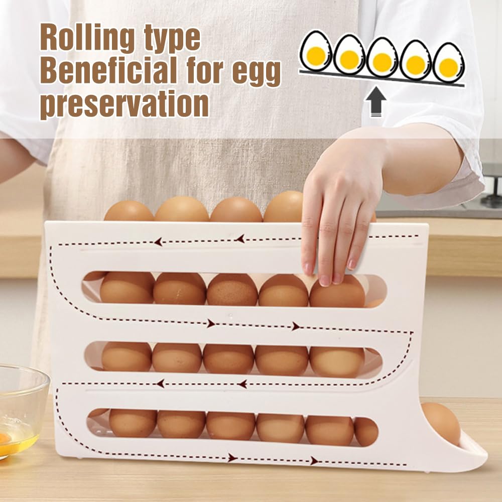 4 Tiers Egg Holder for Fridge, 2024 New Automatic Scrolling Egg Rack Holder, Space-Saving Egg Dispenser Holder, Large Capacity Eggs Organizer Storage 30 Egg for Fridge, Kitchen (Transparent, 1PCS)