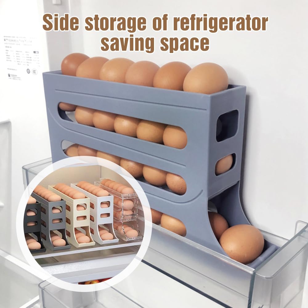 4 Tiers Egg Holder for Fridge, 2024 New Automatic Scrolling Egg Rack Holder, Space-Saving Egg Dispenser Holder, Large Capacity Eggs Organizer Storage 30 Egg for Fridge, Kitchen (Transparent, 1PCS)