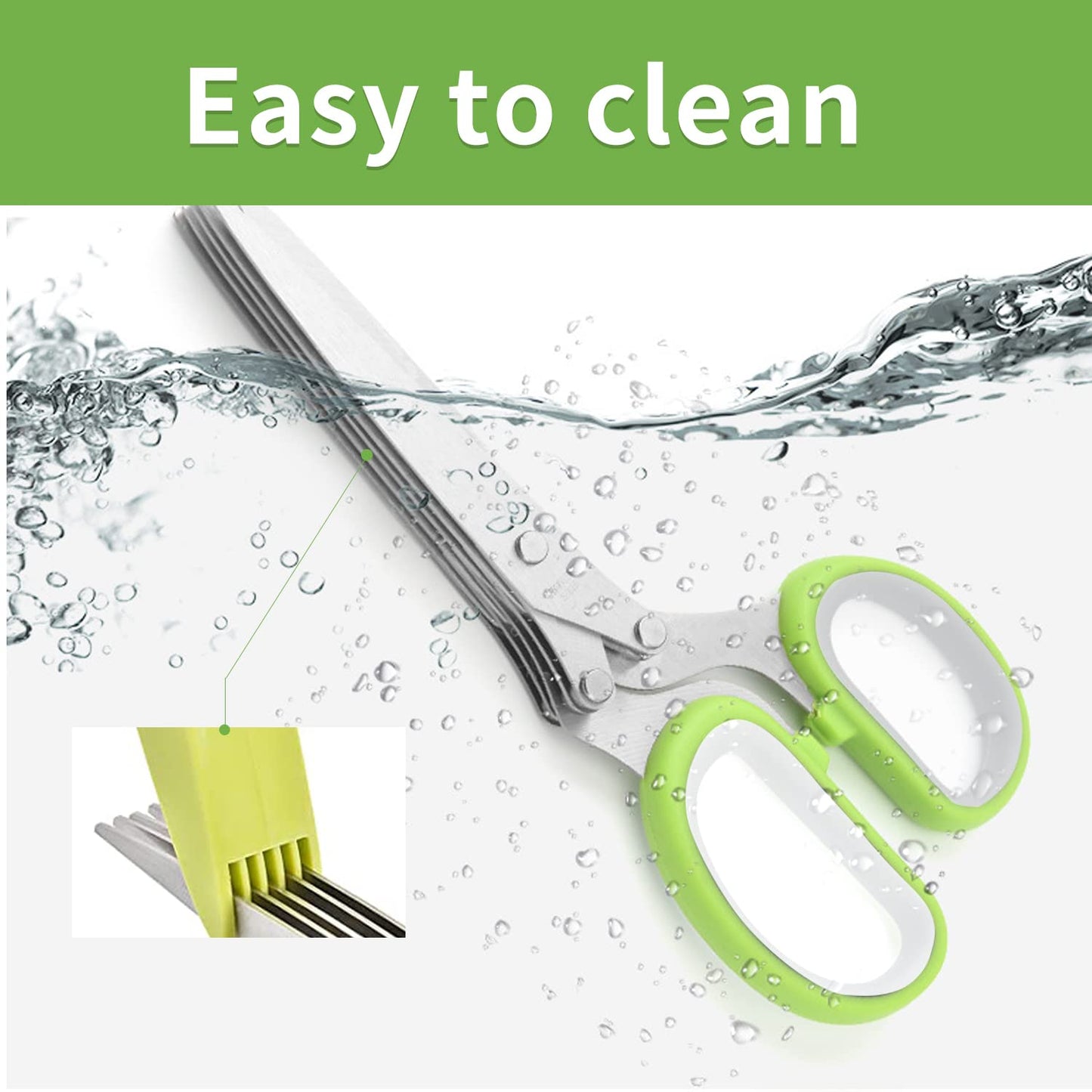 AWinjoy Herb Scissors Set,Multipurpose 5 Blade Kitchen Herb Cutter with Safety Cover and Cleaning Comb for Cutting Shredded Lettuce, Cilantro Fresh, Green Onion Fresh and etc.