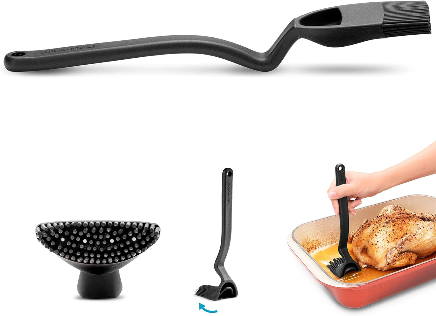Dreamfarm Brizzle | Flexible Silicone Sit-Up Basting, Drizzle, Scooping Brush | In-Built Sauce Dressing Marinade Resevoir - Never Miss A Drop | In-Built Head Rest for Dripless Bench Tops | Black