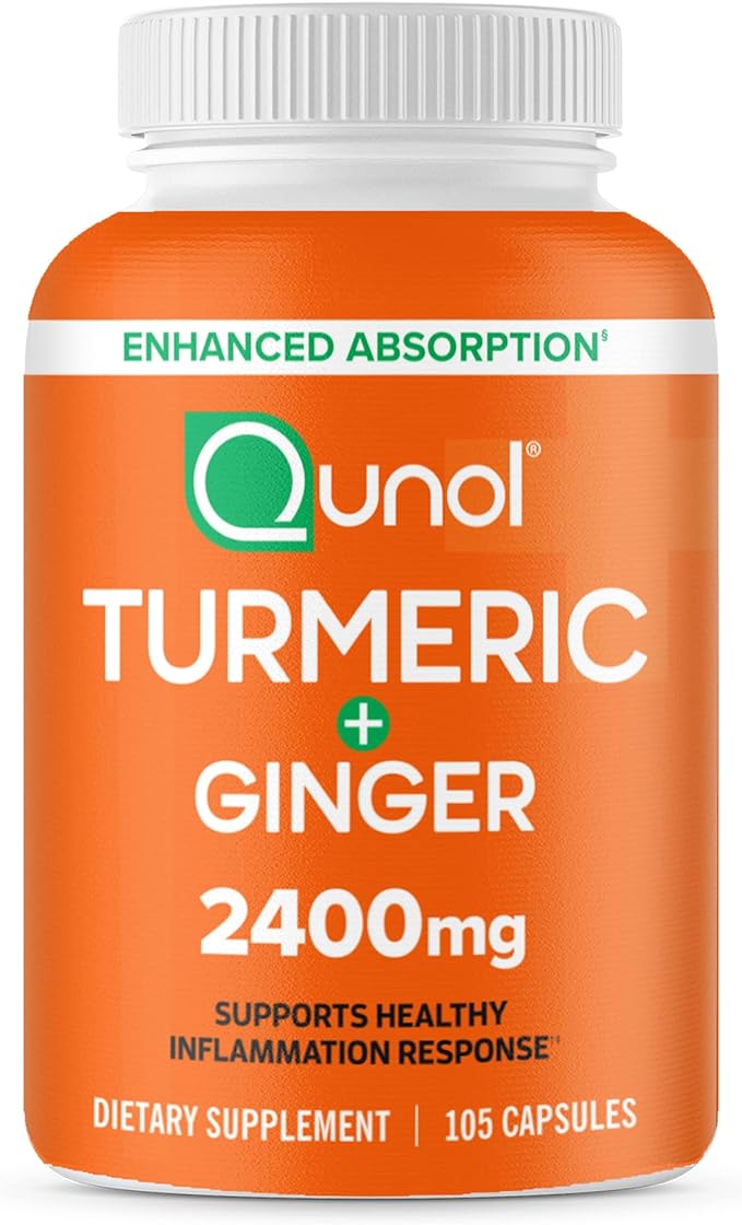 Qunol Turmeric Curcumin with Black Pepper & Ginger, 2400mg Turmeric Extract with 95% Curcuminoids, Extra Strength Supplement, Enhanced Absorption, Joint Support Supplement, 105 Count