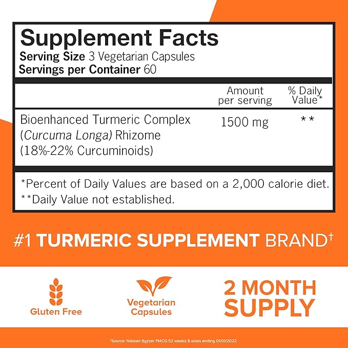 Qunol Turmeric Curcumin Supplement, Turmeric 1500mg With Ultra High Absorption, Joint Support Supplement, Extra Strength Turmeric Capsules, 2 Month Supply, 180 Count