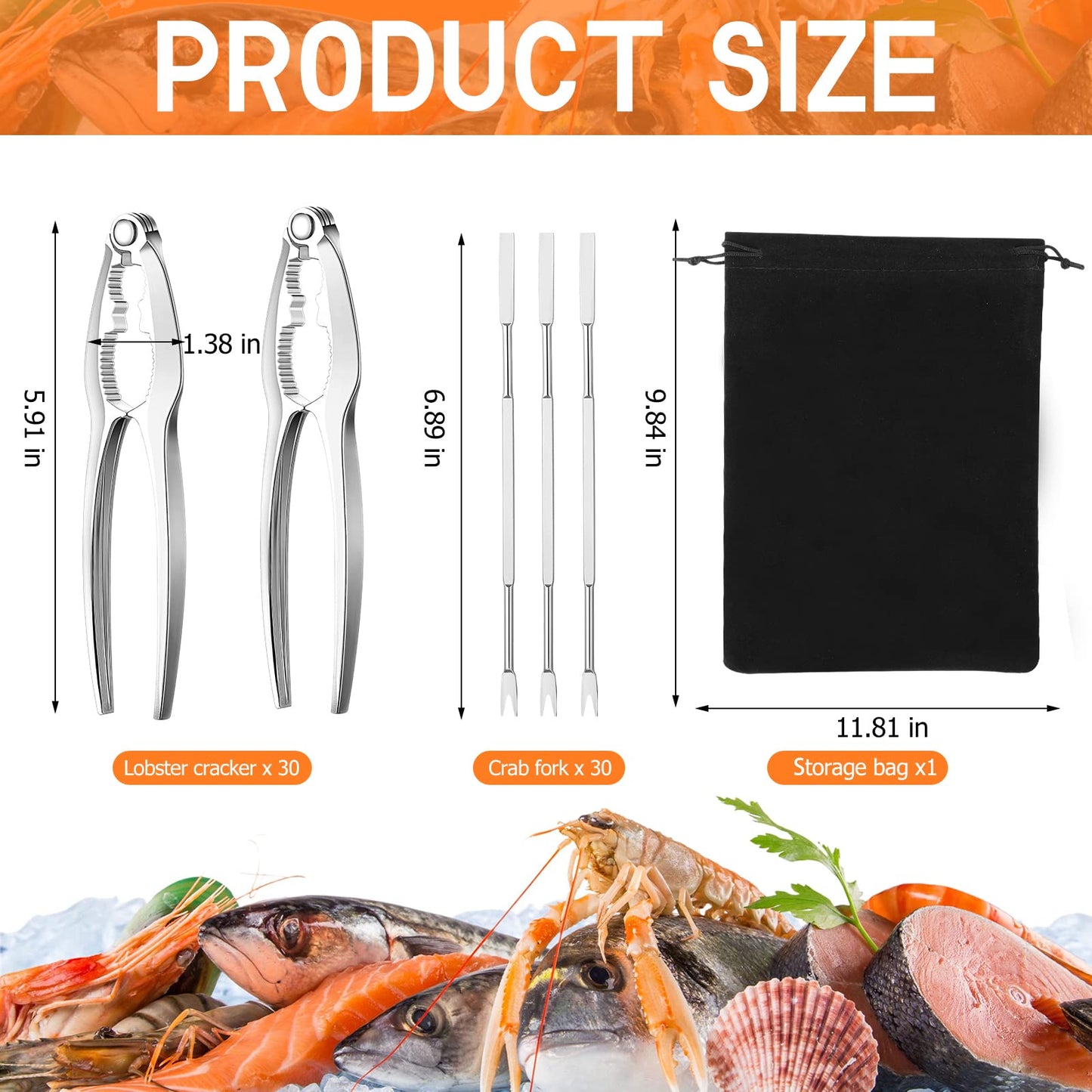 61 Pcs Seafood Tools Set Including Lobster Crackers, Stainless Steel Seafood Forks and Storage Bag, Nut Cracker Set Lobster Crackers Opener Shellfish for Kitchen Seafood Party Supplies