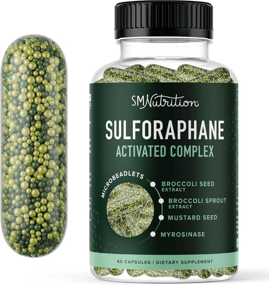 50MG Sulforaphane Supplement from Broccoli Sprouts | NRF2 Activation with Glucoraphanin, Myrosinase & Antioxidants | Support Cellular & Immune Health | Broccoli Seed Extract Microbeadlets, Vegan 60ct