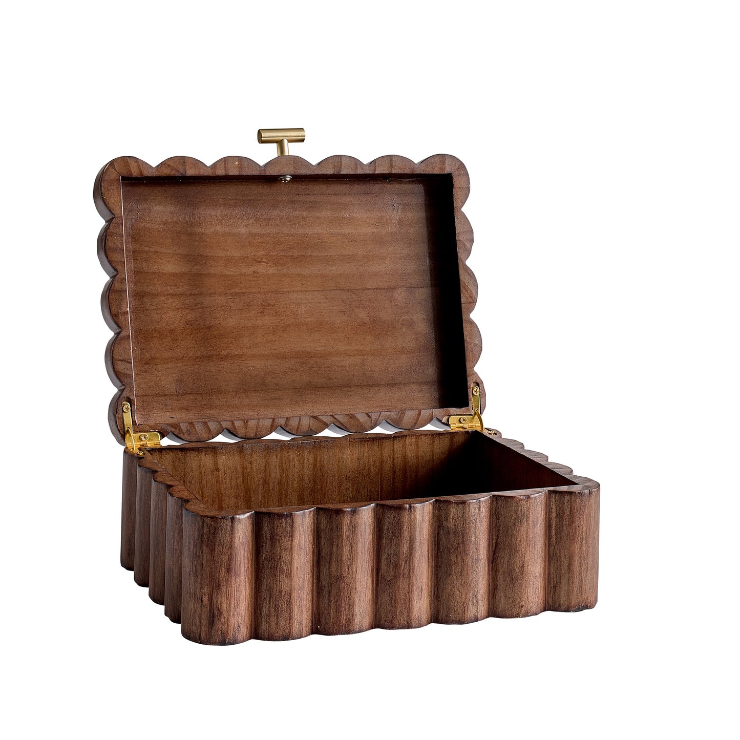 Better Homes & Gardens Scalloped Wooden Jewelry Box, Trinket Organizer with Lid, Decorative Storage for Rings, Earrings, Keepsakes, Nightstand or Dresser Display, Natural Wood Finish