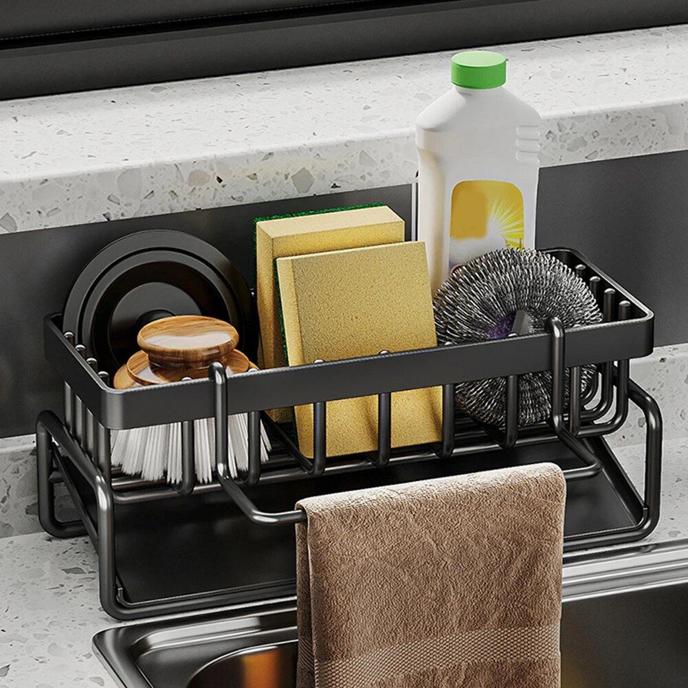 Space-Saving Stainless Steel Kitchen Sink Organizer with Self-Draining Tray