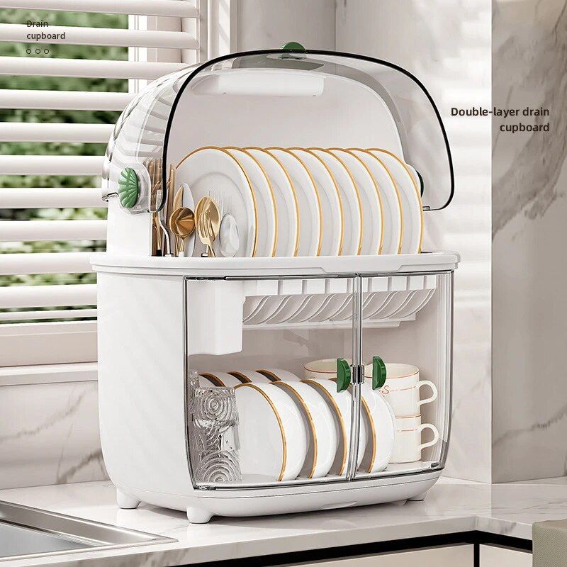Deluxe Double-Layer Dish Drying Rack: Space-Saving Kitchen Organizer