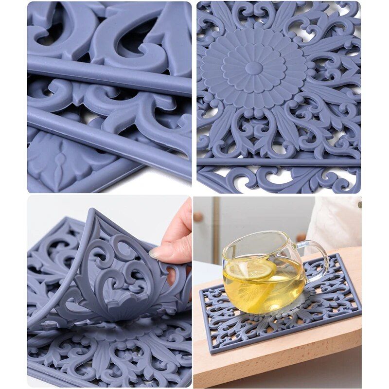 Modern Square Silicone Heat-Resistant Mats - Set of 3, Kitchen and Table Decor