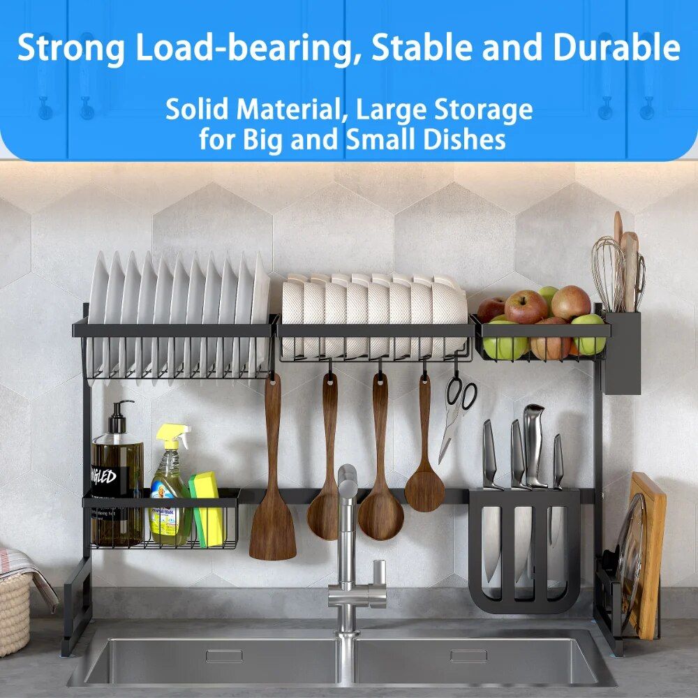Multi-functional Over Sink Stainless Steel Dish Rack – Space-Saving Kitchen Organizer