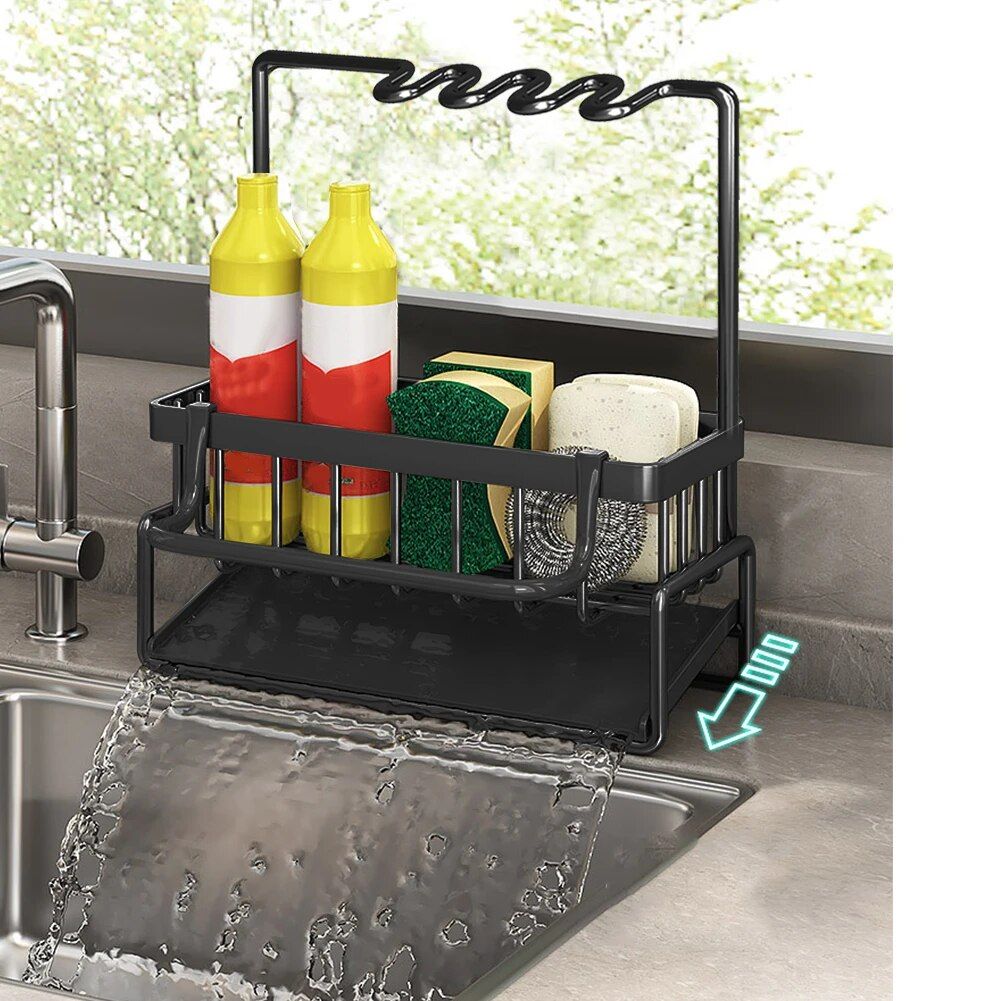 Space-Saving Stainless Steel Kitchen Sink Organizer with Self-Draining Tray