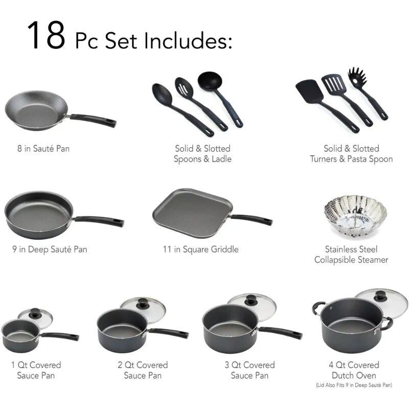 18-Piece Complete Kitchen Nonstick Cookware Set